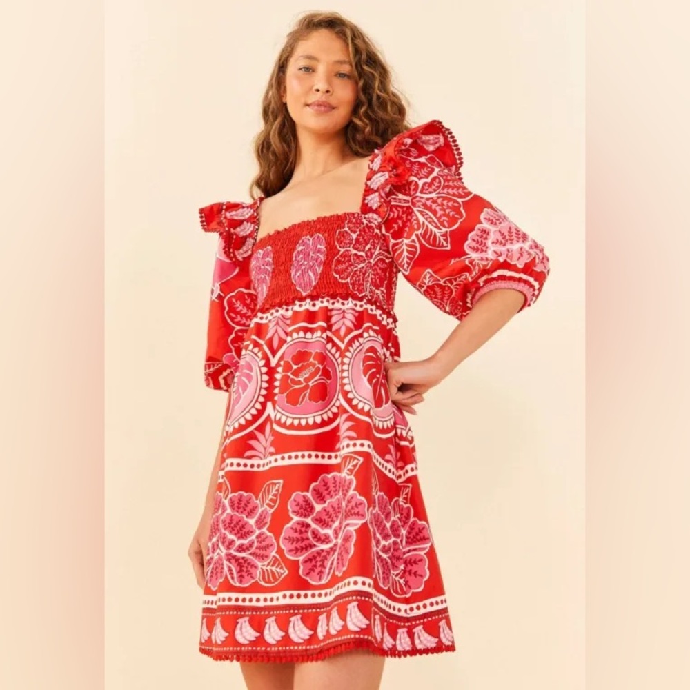 FARM Rio Summer Sunrise Cotton Mini Dress Size Medium Call Out